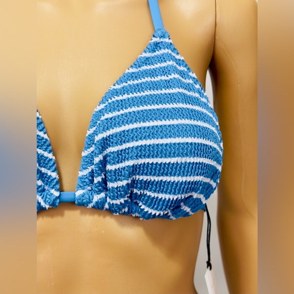Shade & Shore Striped Light Blue Ribbed Triangle Bikini Top Large (12-14) - Picture 3 of 10